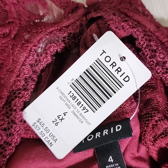 Torrid Cordovan Wine Lace Short Sleeve Bodsuit Womens Plus Size 4x NWT - Picture 8 of 11